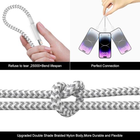 iPhone Charger 3 Pack Lightning Cable 3FT [Apple MFi Certified] Nylon Braided Cable Fast Charger Cord for iPhone 14 13 12 11 Pro Max XR XS X 8 7 and More in Kuwait