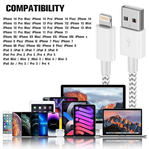 iPhone Charger 3 Pack Lightning Cable 3FT [Apple MFi Certified] Nylon Braided Cable Fast Charger Cord for iPhone 14 13 12 11 Pro Max XR XS X 8 7 and More in Kuwait