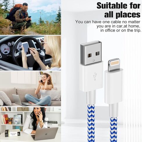 iPhone Charger 3 Pack Lightning Cable 3FT [Apple MFi Certified] Nylon Braided Cable Fast Charger Cord for iPhone 14 13 12 11 Pro Max XR XS X 8 7 and More in Kuwait