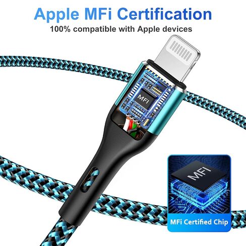 iPhone Charger 4Pack 7inch, [Apple MFi Certified] Short Lightning Cable 7inch, iPhone Charging Cord Fast Charging Cable for iPhone 13 12 Pro Max Mini 11 Pro XS XR X 10 8 7 Plus 6s 6 SE iPad iPod-Blue in Kuwait