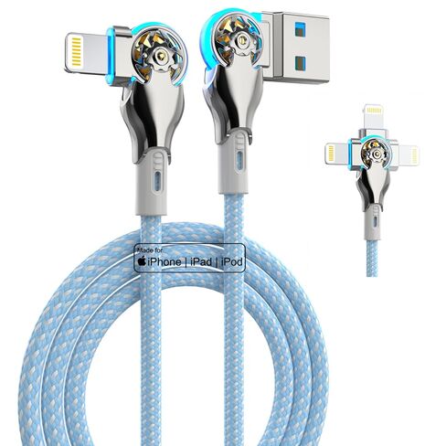 Bidirectional 90 Degree iPhone Charging Cable, 6FT Left&Right Angle Lightning Cable,High Speed Data Sync iPhone Lightning Charger Cable for iPhone 14/13/12/11/Pro/Max/XS/MAX/XR/XS/X/8/7/Plus/6S in Kuwait