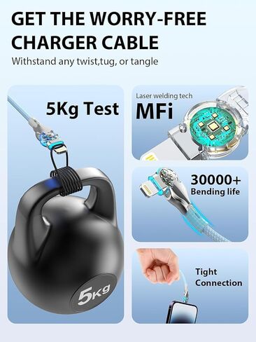 Bidirectional 90 Degree iPhone Charging Cable, 6FT Left&Right Angle Lightning Cable,High Speed Data Sync iPhone Lightning Charger Cable for iPhone 14/13/12/11/Pro/Max/XS/MAX/XR/XS/X/8/7/Plus/6S in Kuwait