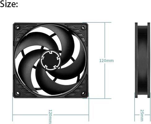 P12 Silent Black 120mm Case Fan, Pressure-optimised, Very Quiet Motor, Speed: 1050 RPM in Kuwait