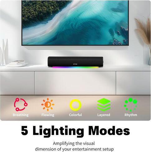 Rythflo Sound Bar for Smart TV, 16'/60W Soundbar with Impactful Bass, Dynamic Light and Remote Control, Wall Mountable TV Speakers with Bluetooth/Optical/3.5MM AUX for Gaming/PC/Projector in Kuwait