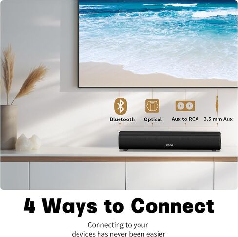 Rythflo Sound Bar for Smart TV, 16'/60W Soundbar with Impactful Bass, Dynamic Light and Remote Control, Wall Mountable TV Speakers with Bluetooth/Optical/3.5MM AUX for Gaming/PC/Projector in Kuwait