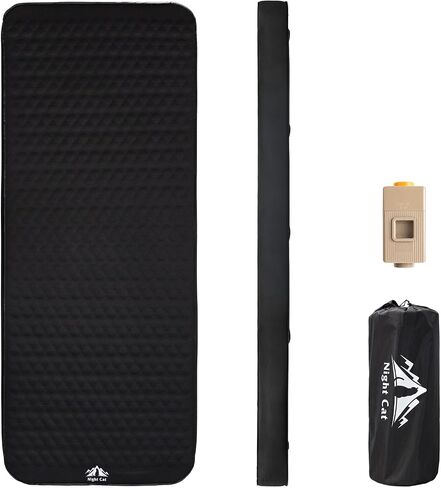 Night Cat Inflatable Sleeping Pad: Built in Electric Pump 4" Thick Foam Black Camping Sleeping Pads for Travel Car Camping in Kuwait