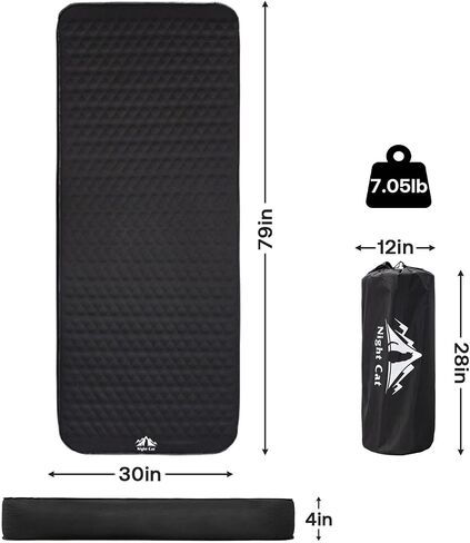 Night Cat Inflatable Sleeping Pad: Built in Electric Pump 4" Thick Foam Black Camping Sleeping Pads for Travel Car Camping in Kuwait