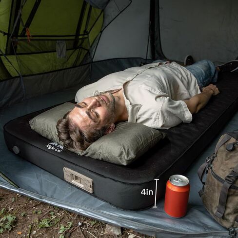 Night Cat Inflatable Sleeping Pad: Built in Electric Pump 4" Thick Foam Black Camping Sleeping Pads for Travel Car Camping in Kuwait