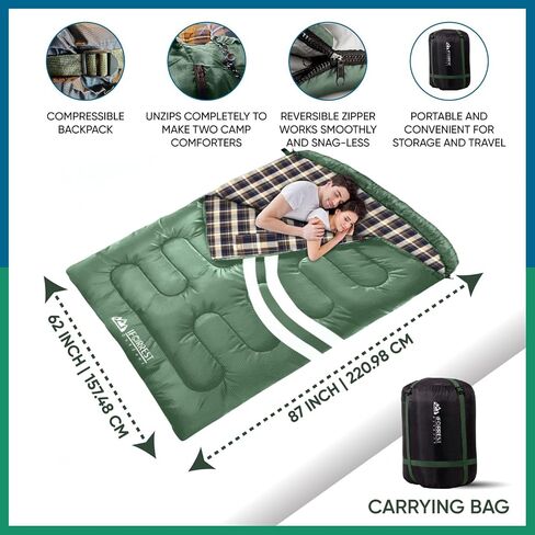 IFORREST Cotton Flannel Double Sleeping Bag for Adults - 10°F 2 Person Extra-Wide & Warm Cold Weather Camping Bed - Queen Size XXL in Kuwait