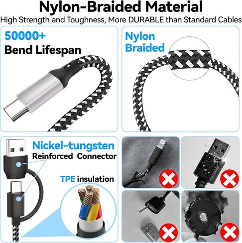 USB C Charger Cable for Samsung Watch, 20W Fast Charger with USB-A/C Port, 4 in 2 Nylon Braided Charging 4FT/1.2M Multi Cable Compatible with Galaxy Watch 8/7/Ultra/6/5/4 S25/S24/S23/S22 in Kuwait