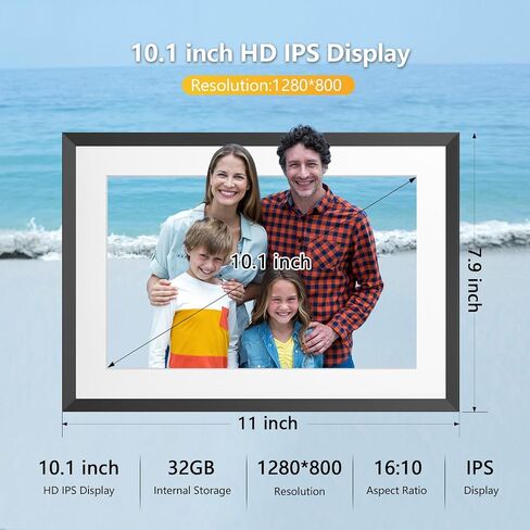 10.1" WiFi Digital Picture Frame YENOCK 32GB Smart Photo Frame IPS LCD Touch Screen Auto-Rotation Share Photos/Videos Instantly via Free APP,Mother's Day/Father's Day/Birthday/Christmas in Kuwait