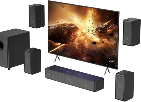 Wooden 5.1.2 Sound Bar for Smart TV, 4 Wired Surround Speakers, Virtual Surround Sound, Soundbar with 5.25'' Subwoofer, Home Theater Sound System for Small Room, with ARC/Opt/BT/AUX, HiPulse N512 in Kuwait