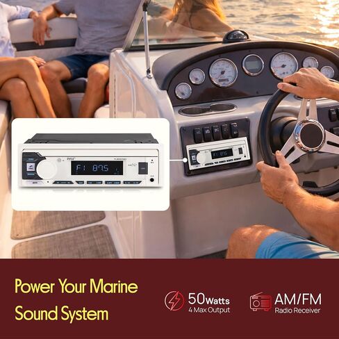 جهاز استقبال DIN فردي لراديو Pyle Marine - بث لاسلكي عبر البلوتوث، موالف AM/FM، تشغيل USB/AUX MP3، مكالمات بدون استخدام اليدين، جهاز تحكم عن بعد، أزرار RGB، ترقية ستيريو مقاومة للرذاذ in Kuwait