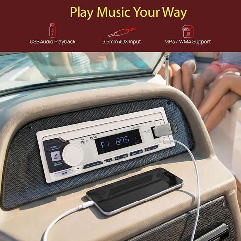 جهاز استقبال DIN فردي لراديو Pyle Marine - بث لاسلكي عبر البلوتوث، موالف AM/FM، تشغيل USB/AUX MP3، مكالمات بدون استخدام اليدين، جهاز تحكم عن بعد، أزرار RGB، ترقية ستيريو مقاومة للرذاذ in Kuwait