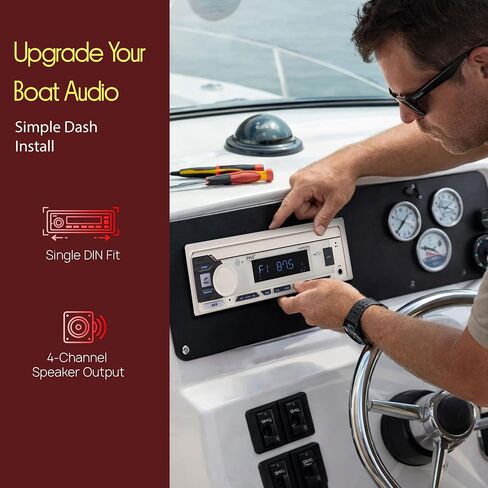 جهاز استقبال DIN فردي لراديو Pyle Marine - بث لاسلكي عبر البلوتوث، موالف AM/FM، تشغيل USB/AUX MP3، مكالمات بدون استخدام اليدين، جهاز تحكم عن بعد، أزرار RGB، ترقية ستيريو مقاومة للرذاذ in Kuwait