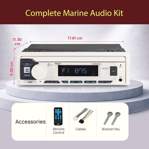 جهاز استقبال DIN فردي لراديو Pyle Marine - بث لاسلكي عبر البلوتوث، موالف AM/FM، تشغيل USB/AUX MP3، مكالمات بدون استخدام اليدين، جهاز تحكم عن بعد، أزرار RGB، ترقية ستيريو مقاومة للرذاذ in Kuwait