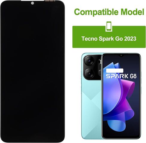 Replacement Compatible with Tecno Spark Go 2023 (Black Without Frame) LCD Display Touch Screen Digitizer Assembly with Repair Tools in Kuwait