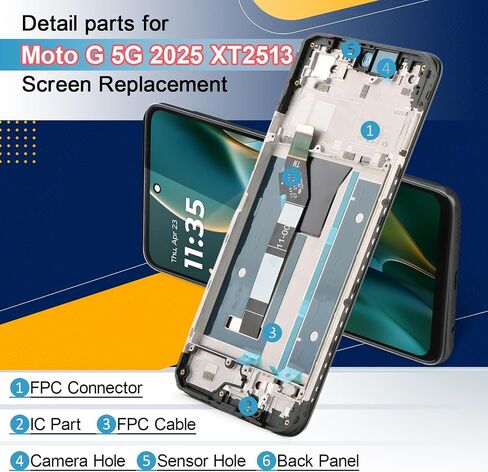 Incell Screen Replacement for Motorola Moto G 5G 2025 for Moto G 5G 2025 XT2513-1 XT2513-2 XT2513V LCD Display Touch Screen Assembly with Repair Tools (with Frame) in Kuwait