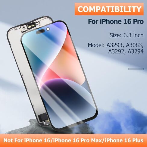 Soft OLED for iPhone 16 Pro Screen Replacement for iPhone 16 Pro LCD Display A3293 A3083 A3292 A3294 LCD Digitizer Touch Screen Assembly Repair Kits in Kuwait