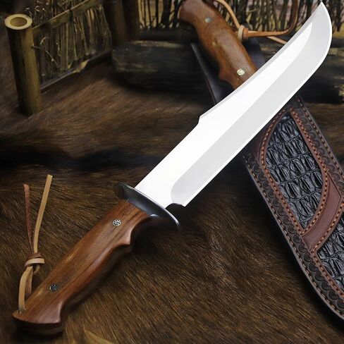 BA-KOR (Giant DogII) 6mm 9CR18MOV steel survival hunting knife (16.4 inches), rosewood handle Bowie knife + sheath & (5.9IN) cerium igniter, suitable for outdoor hunting, camping, survival, EDC tool knives in Kuwait