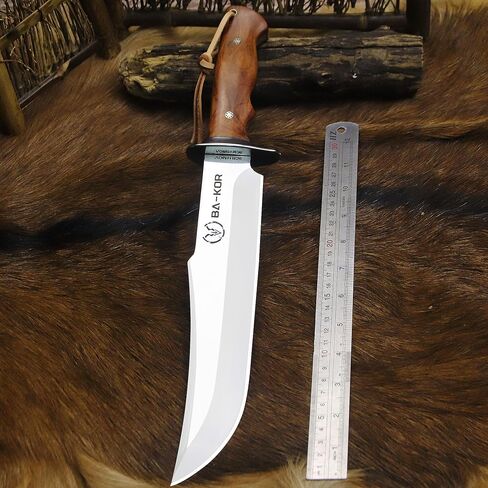 BA-KOR (Giant DogII) 6mm 9CR18MOV steel survival hunting knife (16.4 inches), rosewood handle Bowie knife + sheath & (5.9IN) cerium igniter, suitable for outdoor hunting, camping, survival, EDC tool knives in Kuwait