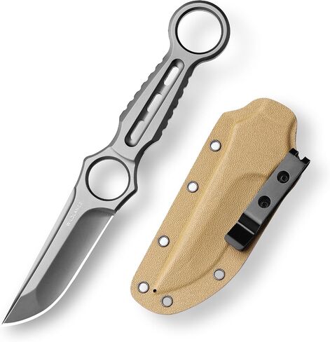 EDC Fixed Blade Knife with Sheath, Camping Knife Fixed Blade 3.3" DC53 Steel Outdoor Survival Blade Full Tang Hunting Knives for Men Women IB-01, Silver in Kuwait
