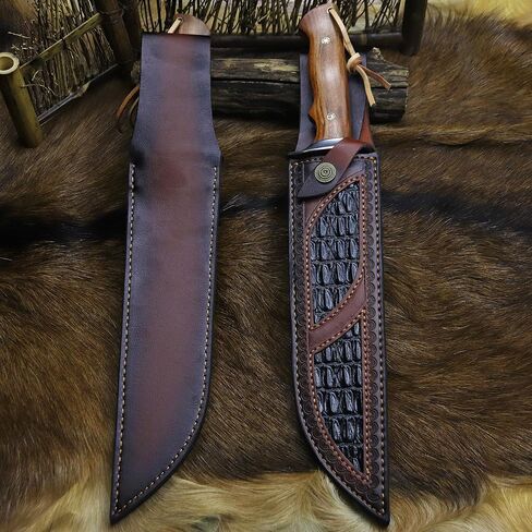 BA-KOR (Giant DogII) 6mm 9CR18MOV steel survival hunting knife (16.4 inches), rosewood handle Bowie knife + sheath & (5.9IN) cerium igniter, suitable for outdoor hunting, camping, survival, EDC tool knives in Kuwait