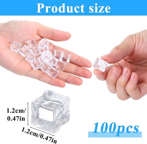 100PCS 12mm Fake Ice Cubes, Clear Acrylic Faux Ice Squares, Mini Plastic Reusable Ices Cubes for Bar Decor, Photography Props, Vase Fillers, DIY Crafts, Party Tabletop Decorations 0.47 × 0.47 inches in Kuwait