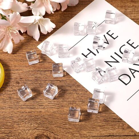 100PCS 12mm Fake Ice Cubes, Clear Acrylic Faux Ice Squares, Mini Plastic Reusable Ices Cubes for Bar Decor, Photography Props, Vase Fillers, DIY Crafts, Party Tabletop Decorations 0.47 × 0.47 inches in Kuwait