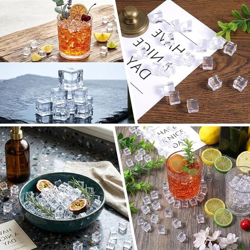 100PCS 12mm Fake Ice Cubes, Clear Acrylic Faux Ice Squares, Mini Plastic Reusable Ices Cubes for Bar Decor, Photography Props, Vase Fillers, DIY Crafts, Party Tabletop Decorations 0.47 × 0.47 inches in Kuwait
