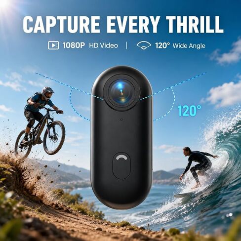 Winnes 4K Mini Body Camera, Action Body Cam Thumb Sports Camera Hands Free Waterproof 30M POV Video Recording Wearable with Necklace,Magnetic Clip,Helmet Cam for Cycling,Ski,Motorcycle,Pets-Black in Kuwait