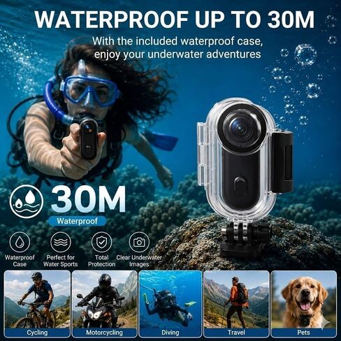 Winnes 4K Mini Body Camera, Action Body Cam Thumb Sports Camera Hands Free Waterproof 30M POV Video Recording Wearable with Necklace,Magnetic Clip,Helmet Cam for Cycling,Ski,Motorcycle,Pets-Black in Kuwait