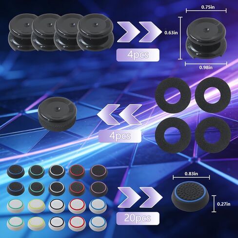 Teemuday Complete Thumbstick Customization Set with 20 Rubber Caps, 4 High Sticks, 4 Aim-Assist Rings Fit for Xbox One Elite and Fit for Xbox Series X|S - Mixed Color B in Kuwait