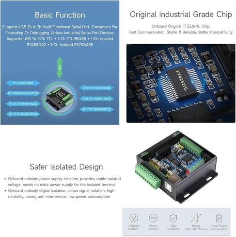 Industrial USB to 4-Ch Serial Converter, Original FT4232HL Chip, Supports USB to RS232/485/422/TTL, Multiple Devices Applicable, Multi-OS Compatible @XYGStudy (USB to 4CH Serial Converter) in Kuwait