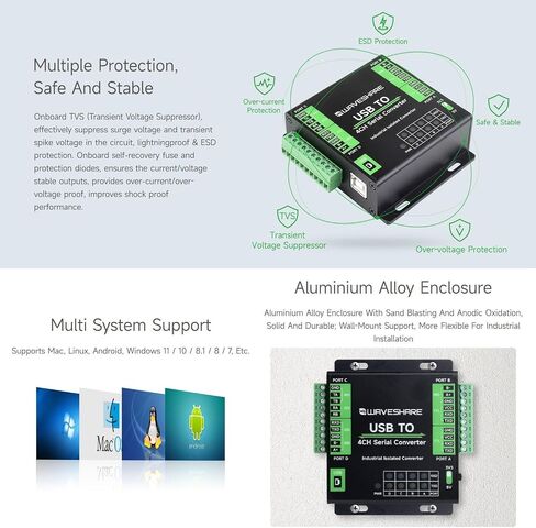 Industrial USB to 4-Ch Serial Converter, Original FT4232HL Chip, Supports USB to RS232/485/422/TTL, Multiple Devices Applicable, Multi-OS Compatible @XYGStudy (USB to 4CH Serial Converter) in Kuwait
