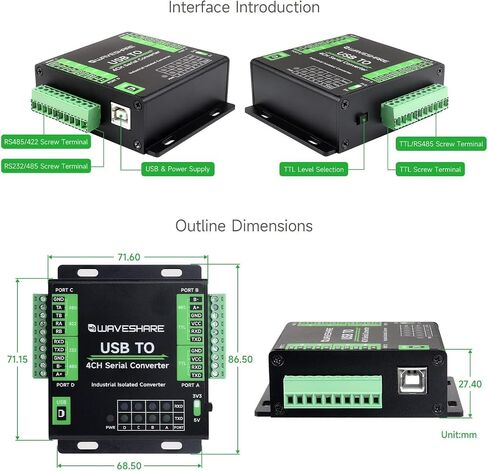 Industrial USB to 4-Ch Serial Converter, Original FT4232HL Chip, Supports USB to RS232/485/422/TTL, Multiple Devices Applicable, Multi-OS Compatible @XYGStudy (USB to 4CH Serial Converter) in Kuwait