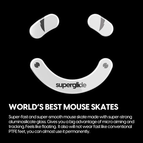 Superglide Glass Mouse Skates - Super Smooth Glide, Polished Round Edge, Super Fast Gaming Mouse Feet with Durable Sole for Razer Deathadder v3 Pro (Type-S, White) in Kuwait