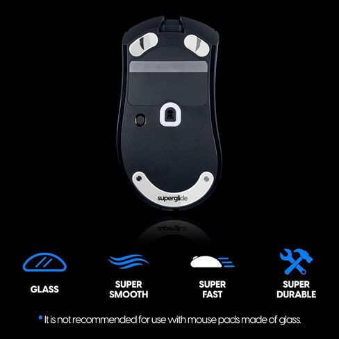 Superglide Glass Mouse Skates - Super Smooth Glide, Polished Round Edge, Super Fast Gaming Mouse Feet with Durable Sole for Razer Deathadder v3 Pro (Type-S, White) in Kuwait
