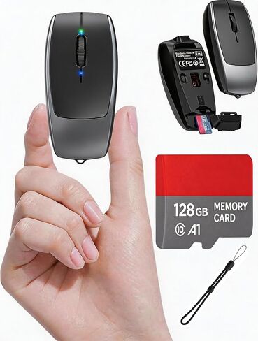 Wireless Mouse Mini Small Finger Bluetooth Mouse with TF Card Reader,Silent Pocket Portable Handheld Tiny Compact USB Travel Optical Mice for PC Laptop Computer Macbook Tablet Kids Women Men Gift in Saudi Arabia