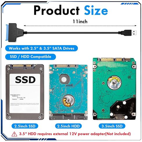 20 Pack USB to SATA Adapter Cable USB 3.0 Hard Drive Adapter for SSD HDD in Kuwait