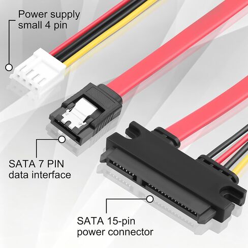 SATA 22pin (7+15) Data Power Combo Cable, Floppy 4Pin to SATA 22Pin Adapter, SATA III 6Gbps Integrated Cable for HDD SSD Optical Drive Desktop PC Internal Drive - 15.7in/40cm in Kuwait