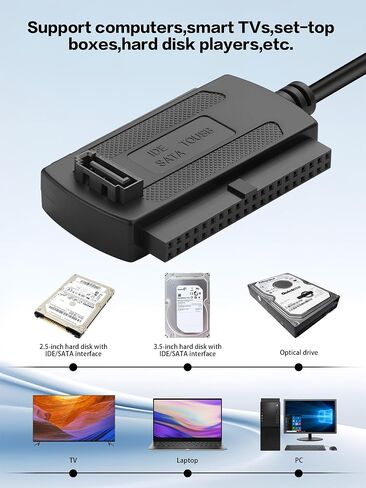YACSEJAO USB 2.0 to SATA IDE Converter Cable Adapter, Black, 1.8FT/0.55M in Kuwait