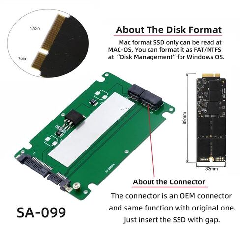 chenyang 17+7Pin MAC SSD to 2.5" SATA Hard Disk Drive Case Enclosure Adapter for 2012 Retina Pro iMac SSD in Kuwait