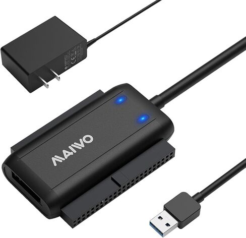 MAIWO SATA IDE to USB 3.0 Adapter Cable, Hard Drive Reader Converter for 2.5/3.5 Inch IDE HDD, 2.5/3.5 Inch SATA HDD/SSD, 5.25 Inch DVD/CD Drive, 12V 2A Power Adapter in Kuwait