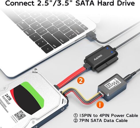 MAIWO SATA IDE to USB 3.0 Adapter Cable, Hard Drive Reader Converter for 2.5/3.5 Inch IDE HDD, 2.5/3.5 Inch SATA HDD/SSD, 5.25 Inch DVD/CD Drive, 12V 2A Power Adapter in Kuwait