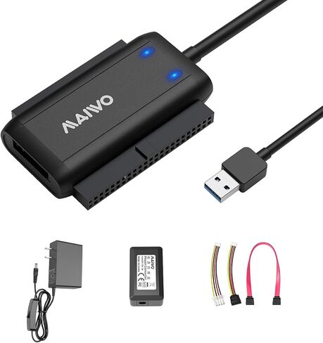 MAIWO SATA IDE to USB 3.0 Adapter Cable, Hard Drive Reader Converter for 2.5/3.5 Inch IDE HDD, 2.5/3.5 Inch SATA HDD/SSD, 5.25 Inch DVD/CD Drive, 12V 2A Power Adapter in Kuwait