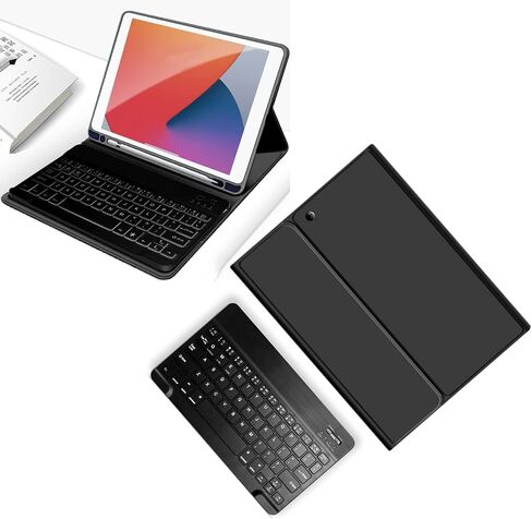 Chiyyak Wireless Tablet Keyboard with Magnetic Convenience and Shortcut Keys for IOS Tablet Computer 10.2 Inch, Includes Protective Case and Pen Holder (Black Case and Black Keyboard) in Kuwait