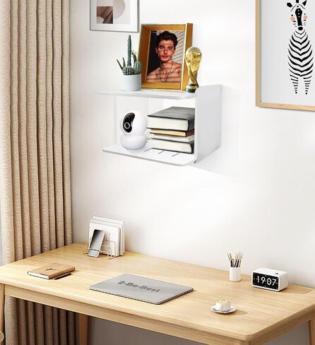 2-Be-Best Projector Mount Shelf, Projector Wall Mount Shelf 2 Layers Floating Shelves Wall Hanging Shelves for Router Projectors Camera TV Accessories 2 Installation Methods White in Kuwait