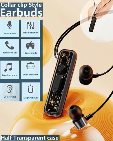 ZXQ Lapel-Clip on Neckband Bluetooth Headphone,Magnetic Collar Clip on in-Ear Wireless Earbuds with Microphone for Sport,Working Out,Cycling,Travel,Live Streaming,Sleeping(Black) in Kuwait