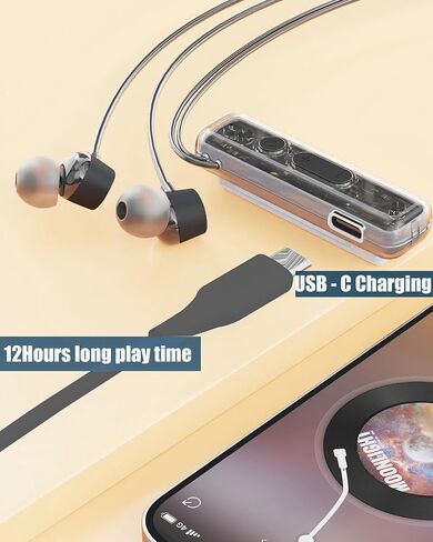 ZXQ Lapel-Clip on Neckband Bluetooth Headphone,Magnetic Collar Clip on in-Ear Wireless Earbuds with Microphone for Sport,Working Out,Cycling,Travel,Live Streaming,Sleeping(Black) in Kuwait